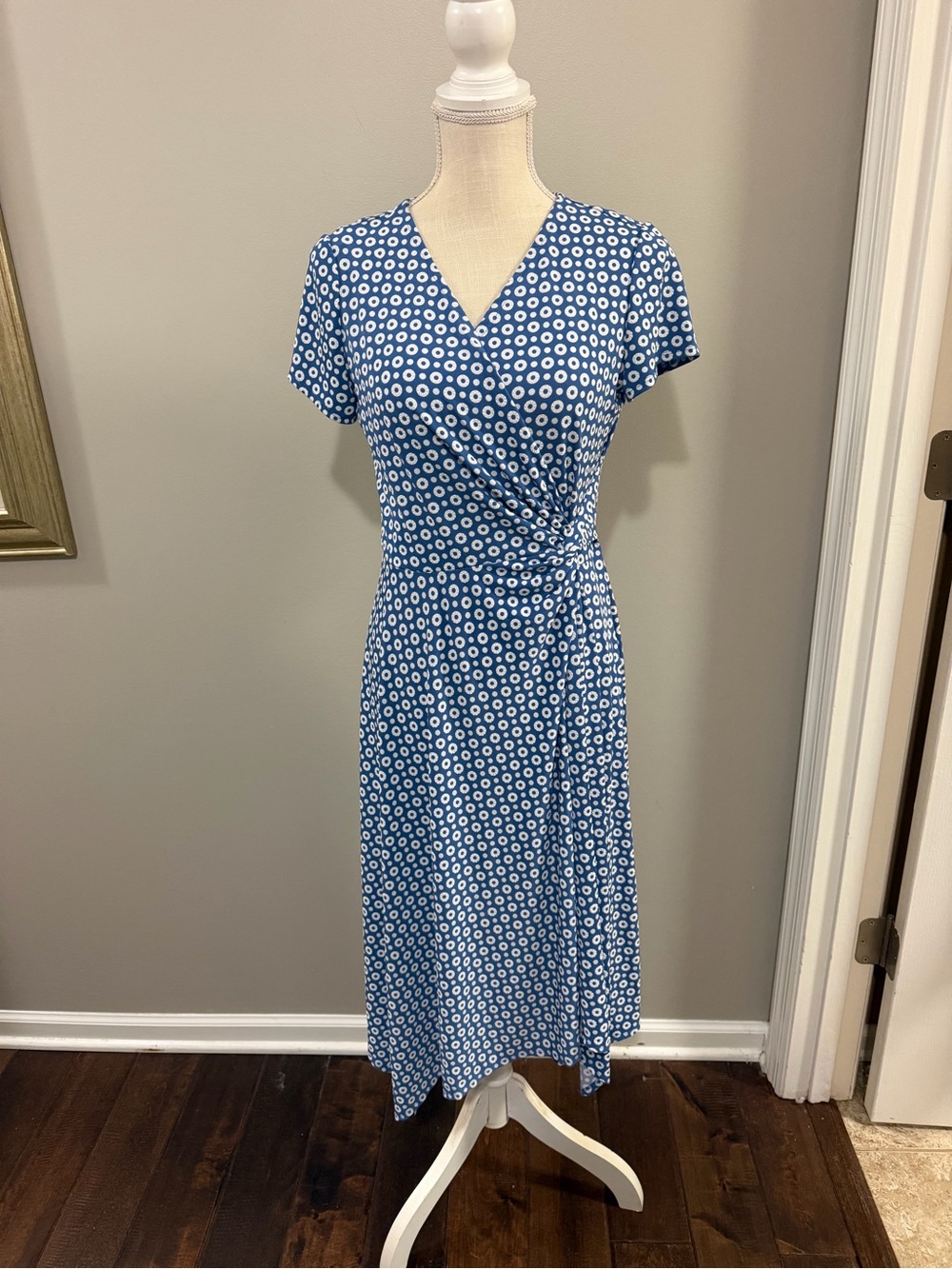 Perceptions Blue and White Printed Wrap-Effect Midi Dress